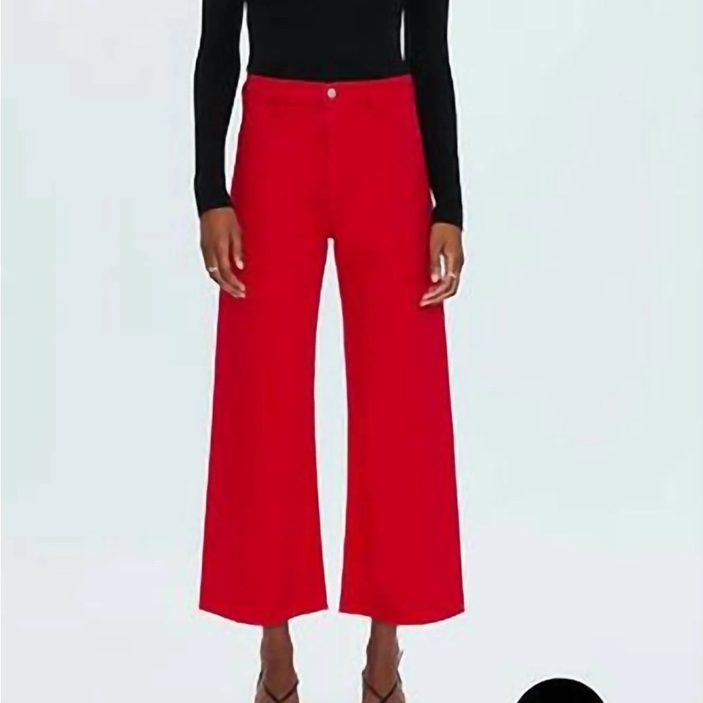 Pistola Penny Red Wide-Leg Jeans with raw hem